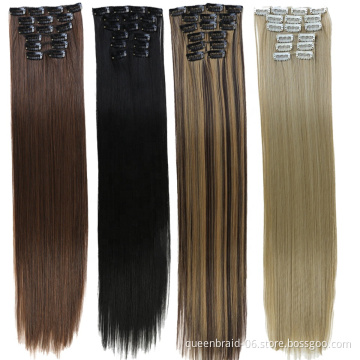 6 Pieces Clip in Hair Extensions Straight Natural Clip in Synthetic Clip in Hair for Women Long Straight Hair